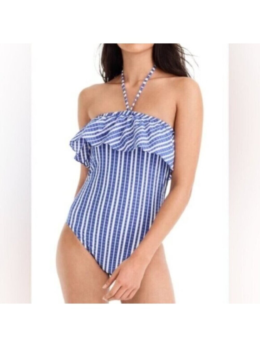 J. Crew Ruffle Bandeau One-Piece Swimsuit Puckered Stripe